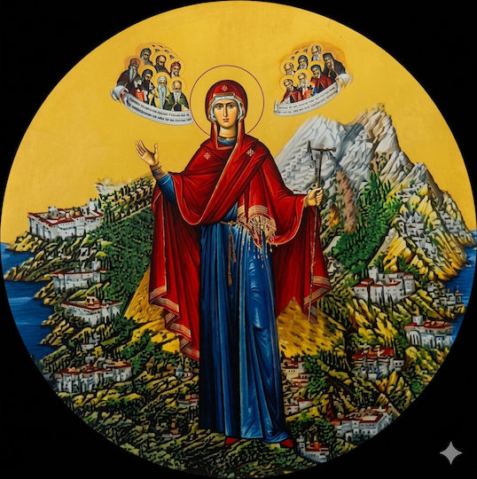 Glass Magnet 34mm Virgin Mary of Mount Athos