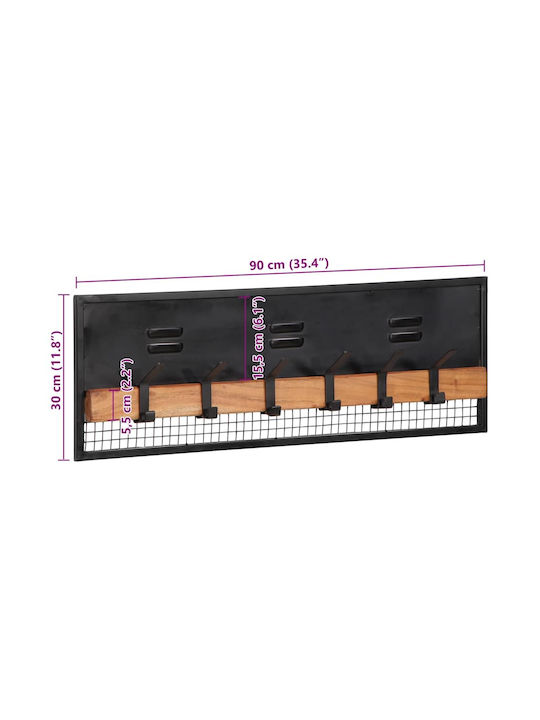 vidaXL Κρεμάστρα Τοίχου Ξύλινη 6 Θέσεων Μαύρη 90x30x11cm