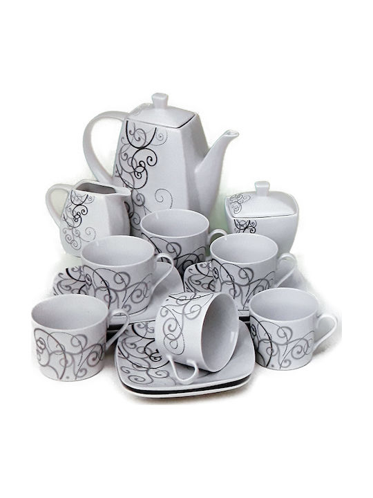 Karvounis Teeset mit Tasse aus Porzellan Weiß 15Stück
