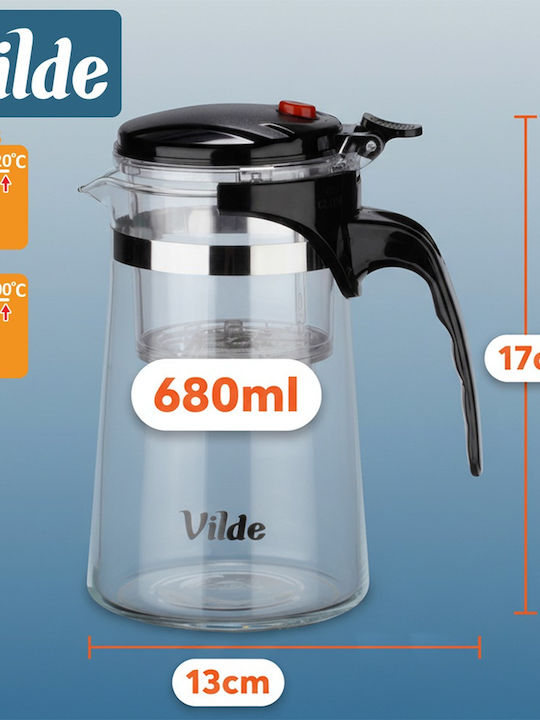 Orion Teapot with Filter Glass Black 680ml
