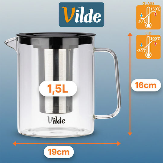 Orion Teekanne mit Filter Glas Schwarz 1500ml