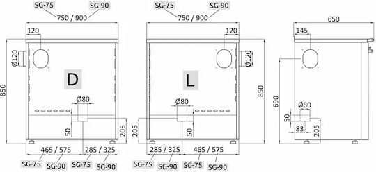 Senko SG-90 Metalic Cuptor pe lemne cu cuptor 7.5kW Inox Mat