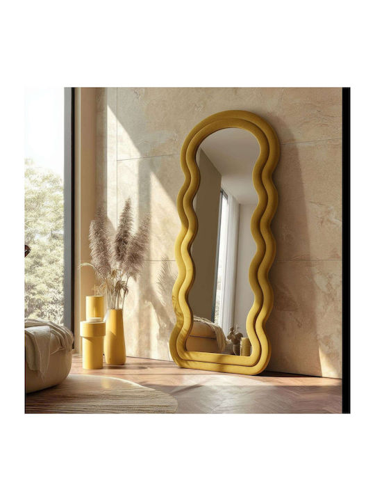 Hanah Home Огледало Асиметрично с Жълта Дървена Рамка 170x65см