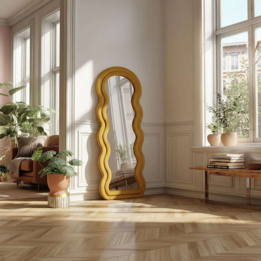 Hanah Home Oglindă De Podea Asimetrică Cu Cadru Din Lemn Galben 170x65cm