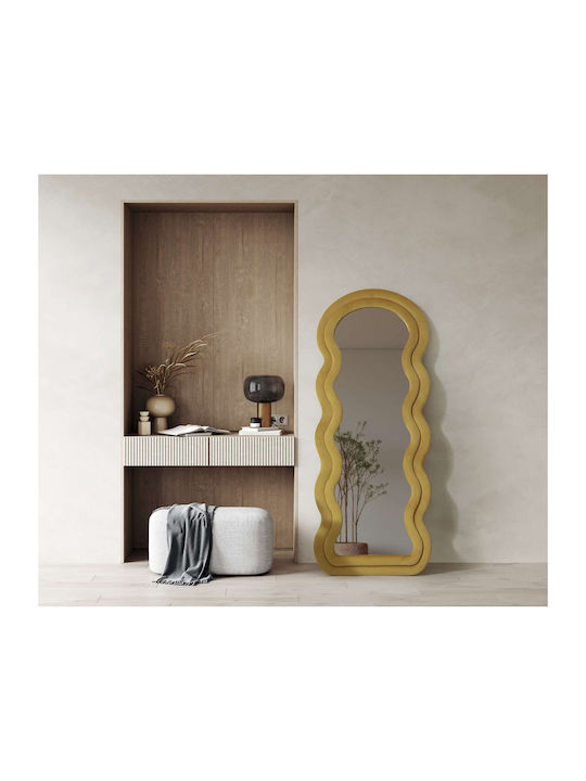 Hanah Home Огледало Асиметрично с Жълта Дървена Рамка 170x65см