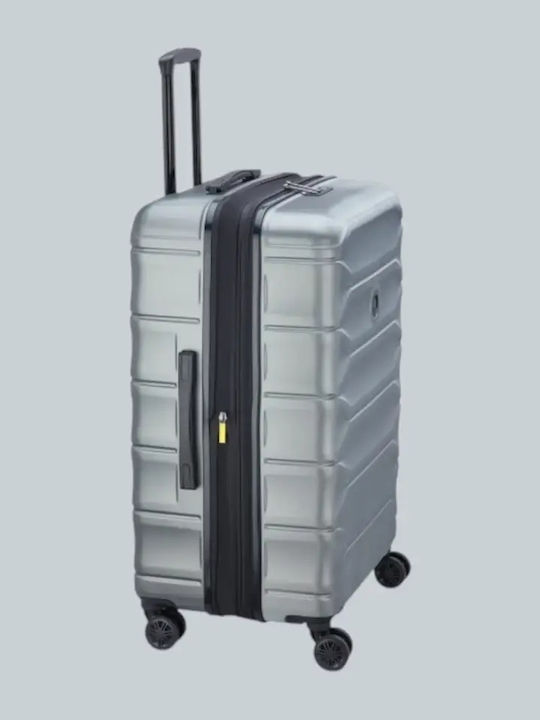Delsey Meteor Голям Твърд Куфар За Пътуване Сребърен Височина 76см