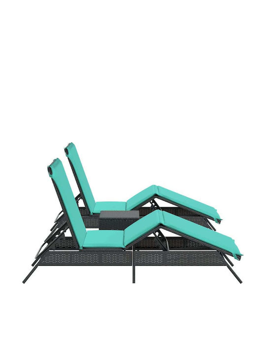Garden Pool Deckchair Rattan with Pillow Turquoise with Table Set of 2 Pieces 200x59x26cm