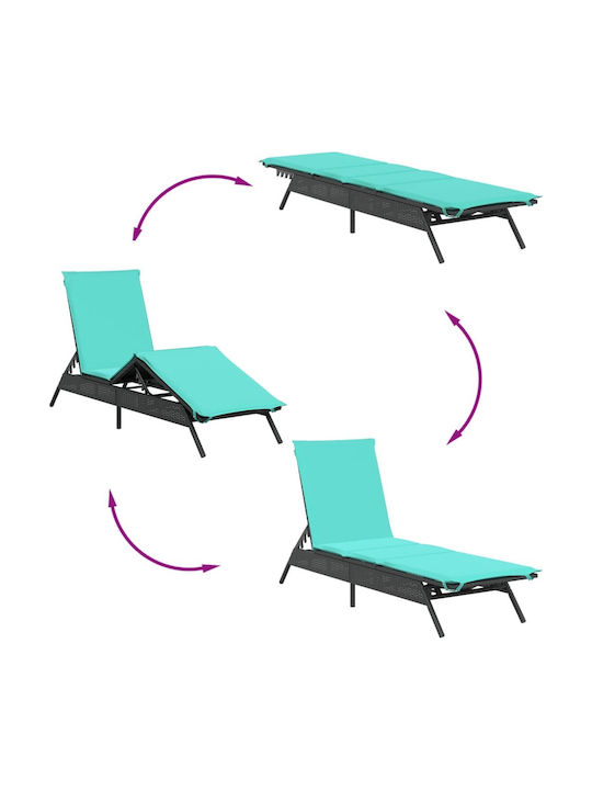 Garden Pool Deckchair Rattan with Pillow Turquoise with Table Set of 2 Pieces 200x59x26cm