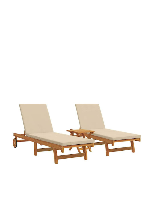 Hölzene Garten- und Pool-Liegestuhl mit Kissen Braune mit Tisch 3 Stück 63x199x85cm