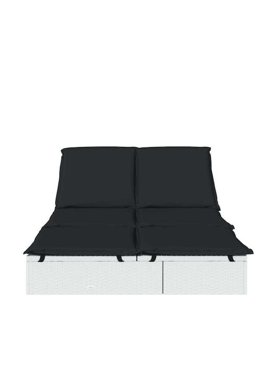 Ξαπλώστρα Διπλή Rattan με Μαξιλάρι Λευκή 201x110x20εκ.