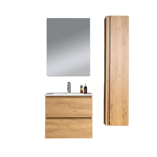 Πάγκος με Νιπτήρα, Καθρέπτη & Στήλη Μ60xΒ46xΥ56cm Wood Πάγκος με Νιπτήρα, Καθρέπτη & Στήλη Μ60xΒ46xΥ56cm Wood