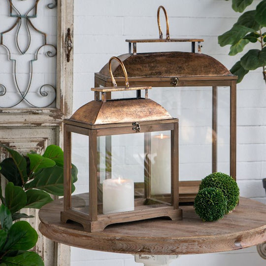 Artekko Wooden Lantern Set Brown 2pcs