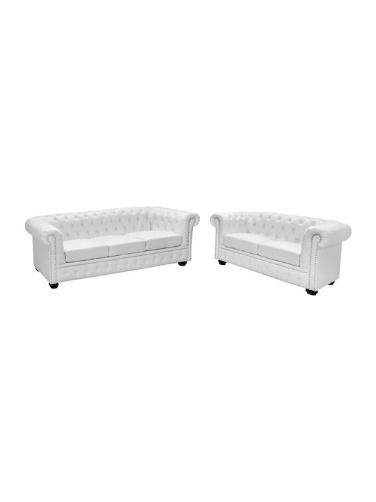 Σετ Σαλονιού Chesterfield 3θέσιος & 2θέσιος & πολυθρόνα Λευκό Ματ