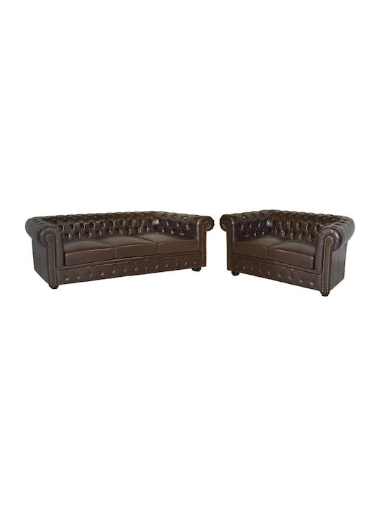 Chesterfield Dark Brown Living Room Furniture Set 3-Seater & 2-Seater Brown
