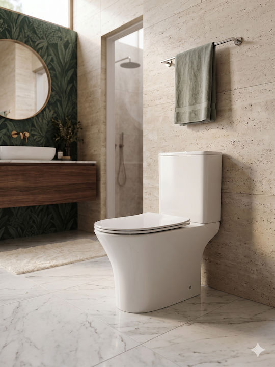 Vinci Cover E21303 Stehende Toilette Randlos mit Spülung mit Schlank Deckel Sanftes Schließen Weiße