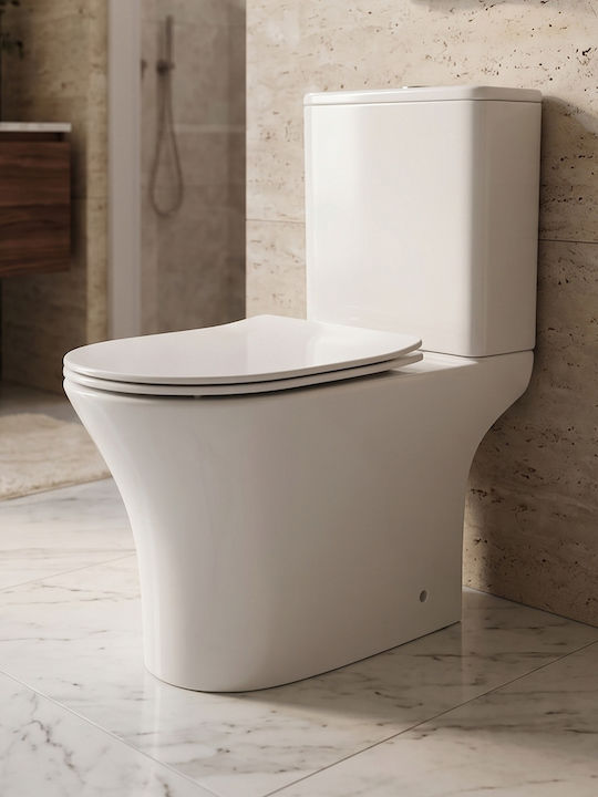 Vinci Cover E21303 Stehende Toilette Randlos mit Spülung mit Schlank Deckel Sanftes Schließen Weiße