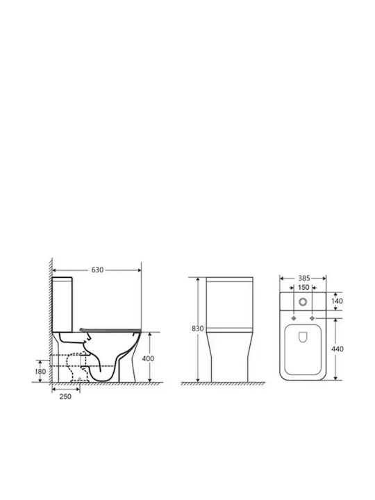 Inter Ceramic UF Stehende Toilette Randlos mit Spülung mit Deckel Sanftes Schließen Weiße