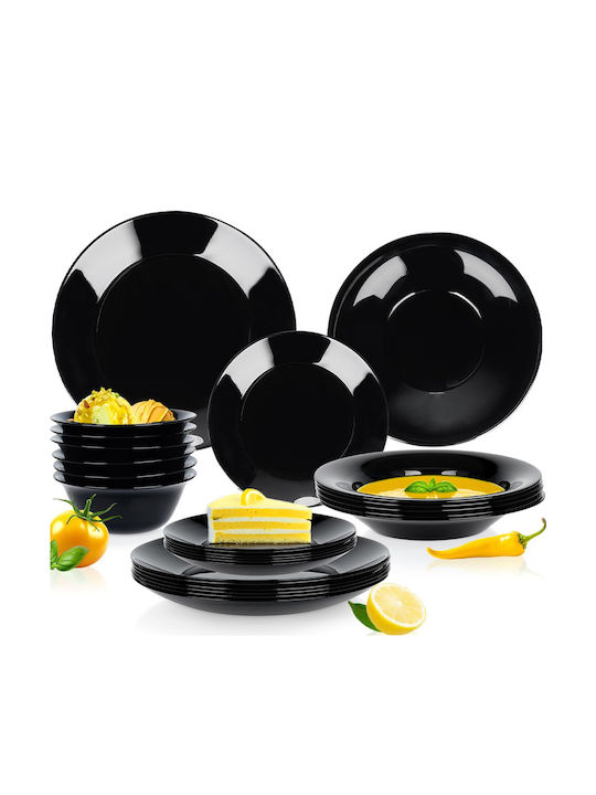 Vilde Black Glass Dinnerware Set 24pcs