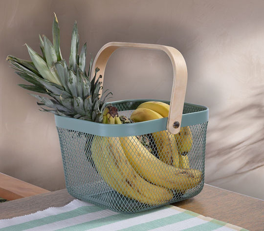 Кошница Метална С Дървена Дръжка Vista 24x24x17 Nef-nef Home Wear Зелена 24x24x17