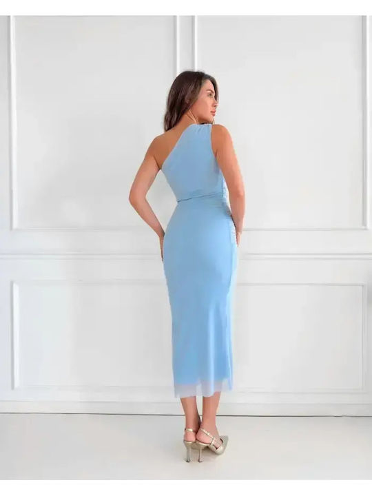 Summer Midi Dress for Wedding Christening with Light Blue Tulle