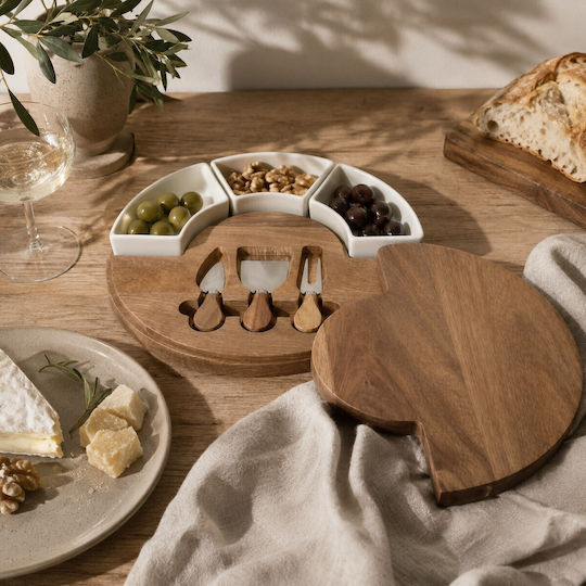 Holz-Käseplatte mit 3 Messern + 3 Schalen Gourmet Hfa