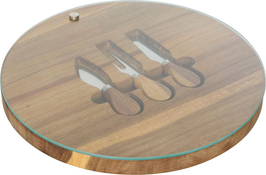 Acacia Cutting Board/3 Cheese Knives Glass Φ30cm
