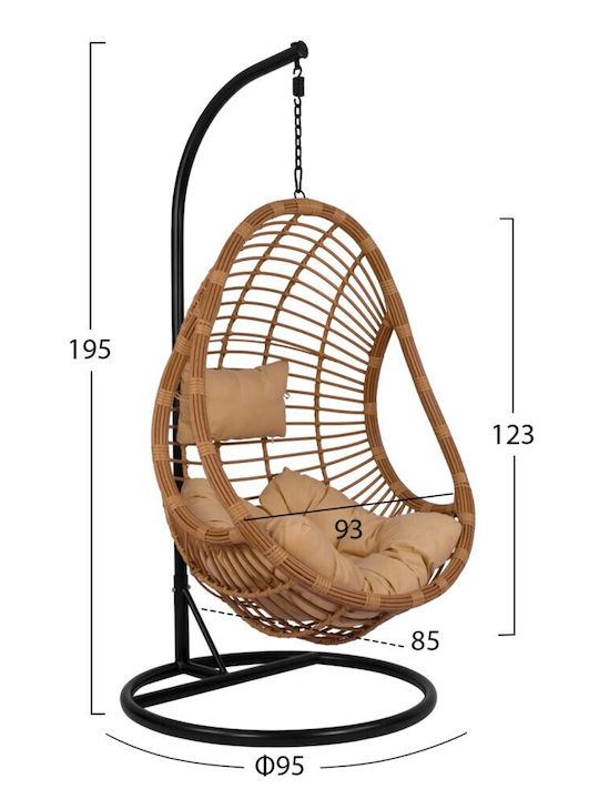 Callie Garten & Veranda Schaukel mit Basis und Kissen Sessel Rattan Beige Belastbarkeit bis 130kg L95xB95xH195cm