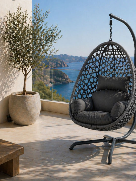 Garten- und Veranda-Schaukel Nest mit Gestell und Kissen Rattan Grau 94x63x116cm