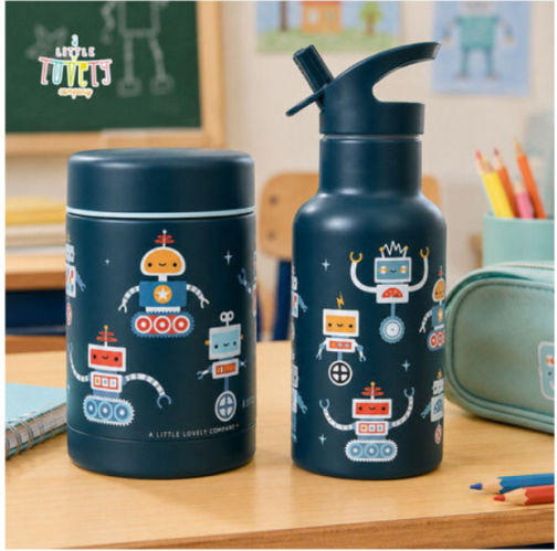 A Little Lovely Company Stainless Steel Kids Dinner Set 0.3 Litre Thermal Grey 12 x 8 x 8 cm