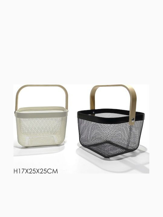 General Trade Decorative Basket Wooden with Handles Black 17x25x25cm
