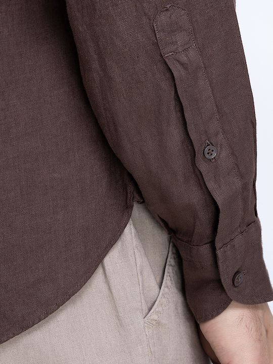 Long Sleeve Linen Shirt Brown