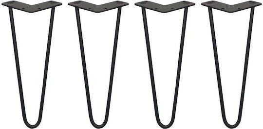 4 x 12 Inch Hairpin Furniture Legs 2 Prong 10mm Black