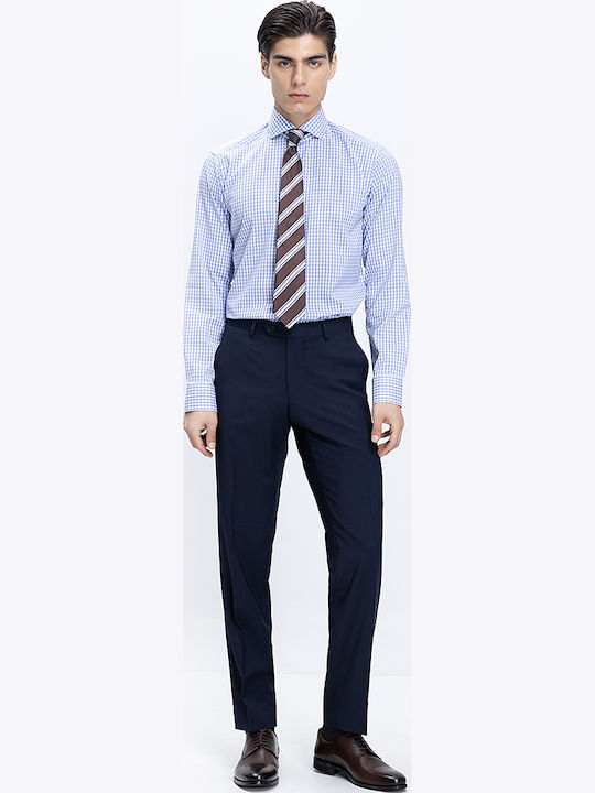 Long Sleeve Shirt in Narrow Fit Checked Blue Pattern