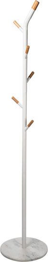 Cuier metalic 600708 alb Ø36.5x175cm cu cârlige din lemn