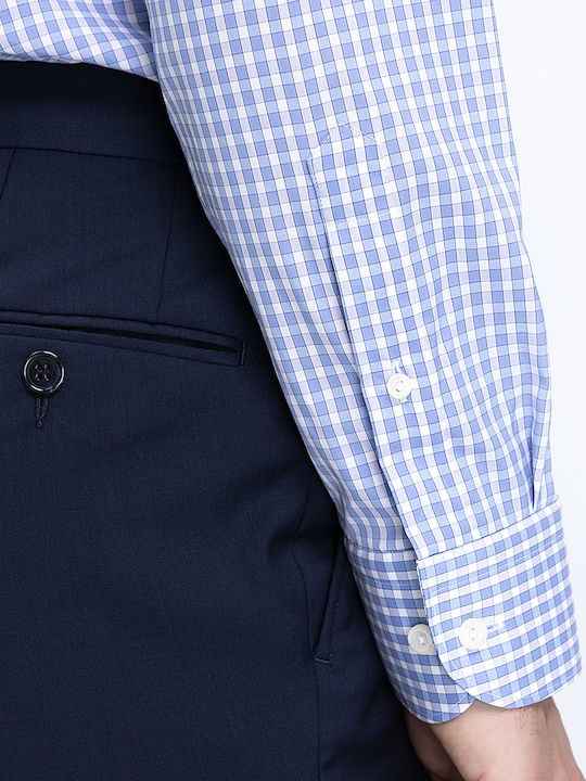 Long Sleeve Shirt in Narrow Fit Checked Blue Pattern
