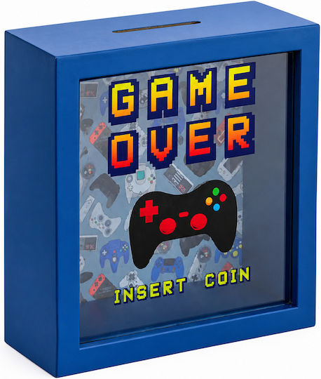 Blau Hölzernes Sparbüchse Game Over Insert Coin 16x6x16 cm Blau Hölzernes Sparbüchse Game Over Insert Coin 16x6x16 cm