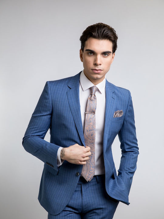 Summer Men's Suit with Slim Fit Striped Raf