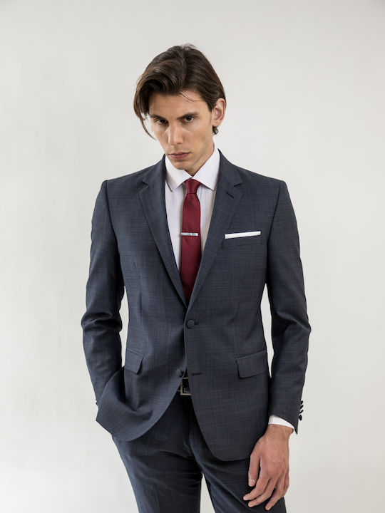 Summer Men's Suit with Slim Fit Grey Blue