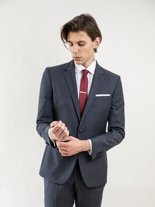 Summer Men's Suit with Slim Fit Grey Blue