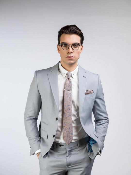 Summer Men's Suit with Slim Fit Grey Blue