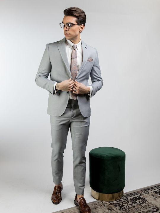 Summer Men's Suit with Slim Fit Grey Blue
