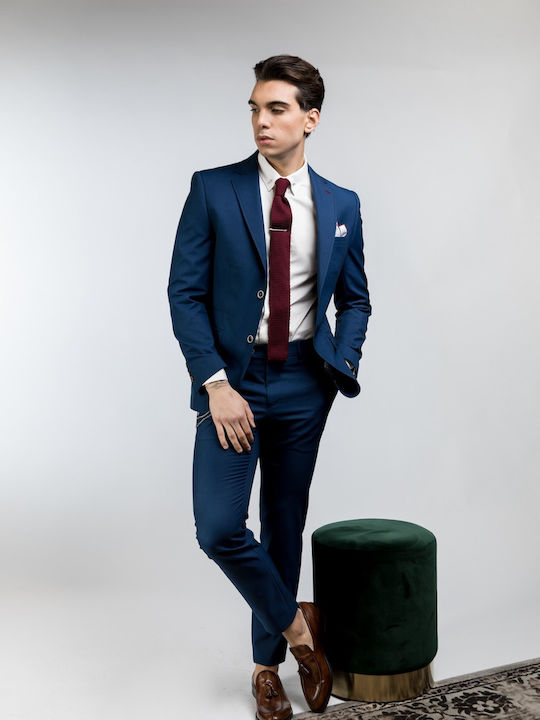 Summer Men's Suit with Slim Fit Grey Blue
