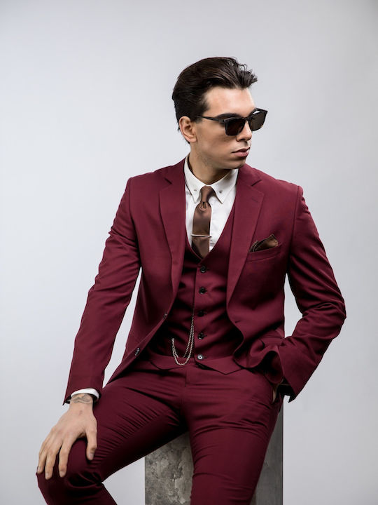 Summer Men's Suit with Slim Fit Grey Blue