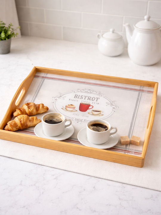 Wooden Rectangular Serving Tray with Handles 40x30cm 739368 1pcs
