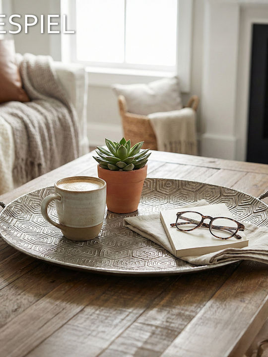 Espiel Metal Round Serving Tray with Handles in Brown Color 45x40x7cm GLD107 1pcs