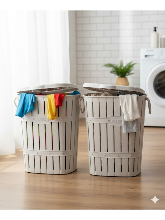 SteweHome Σετ Καλάθια Απλύτων Bamboo 65lt με Καπάκι Λευκό
