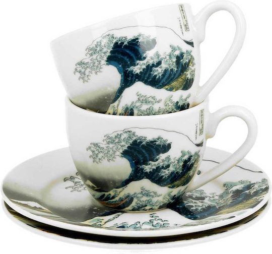 Set Cesti Espresso Farfurii Duo Hokusai Great Wave 2 Bucăți