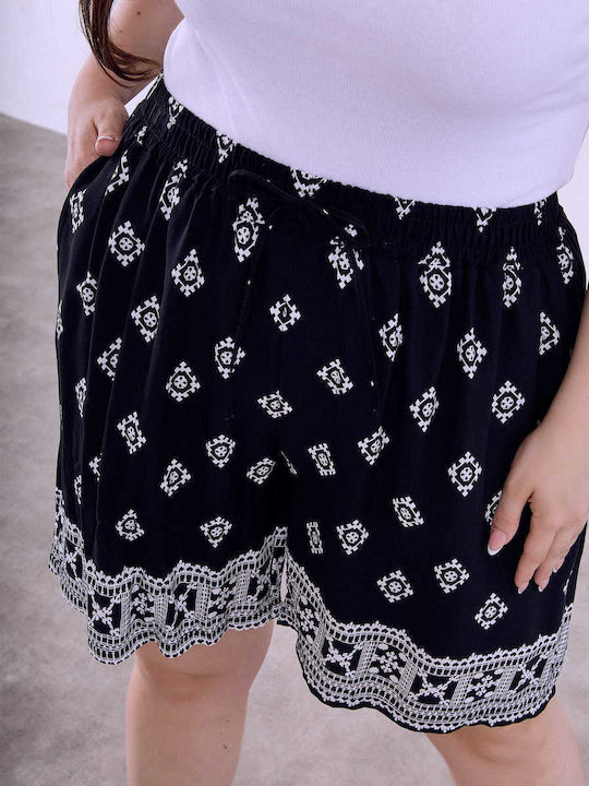 Celestino Women's Printed Cotton Black Shorts