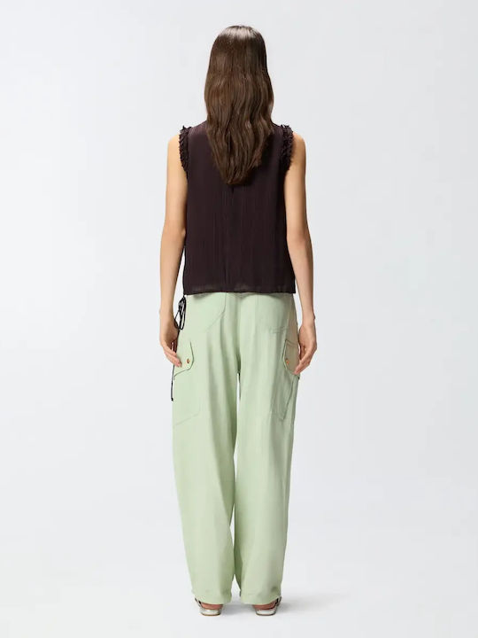 Pantalone Γυναικείο Υφασμάτινο Παντελόνι σε Wide Γραμμή Verde