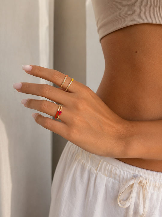 Verita Damen Ring Ehering mit Zirkonia & Emaille aus Silber Vergoldet